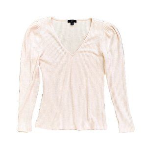 {J. Crew} Puff Sleeve V Neck Ribbed Tee